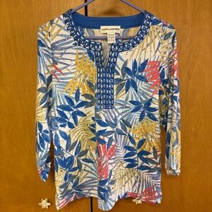 Cathy Daniels Blue Multi Colored Fern Top Size Small